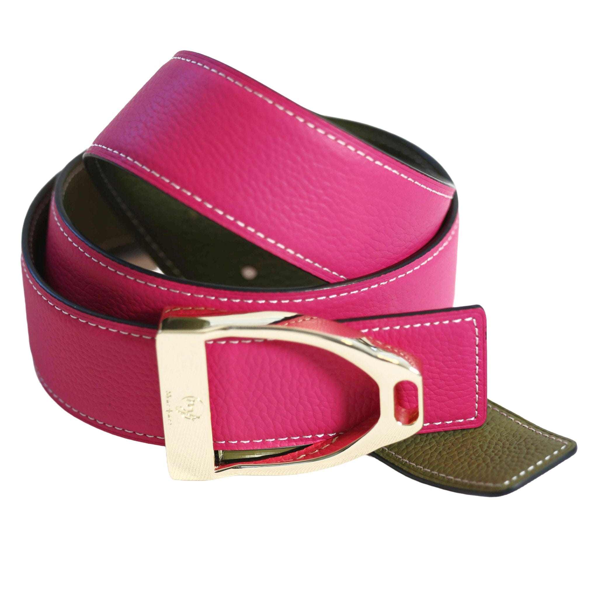 ManeJane Belt Fuchsia/Olive Reversible Leather Belt Strap equestrian boot socks boot socks thin socks riding socks pattern socks tall socks funny socks knee high socks horse socks horse show socks