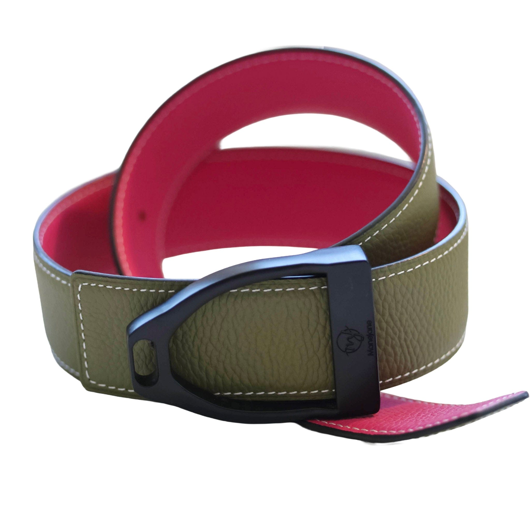 ManeJane Belt Fuchsia/Olive Reversible Leather Belt Strap equestrian boot socks boot socks thin socks riding socks pattern socks tall socks funny socks knee high socks horse socks horse show socks