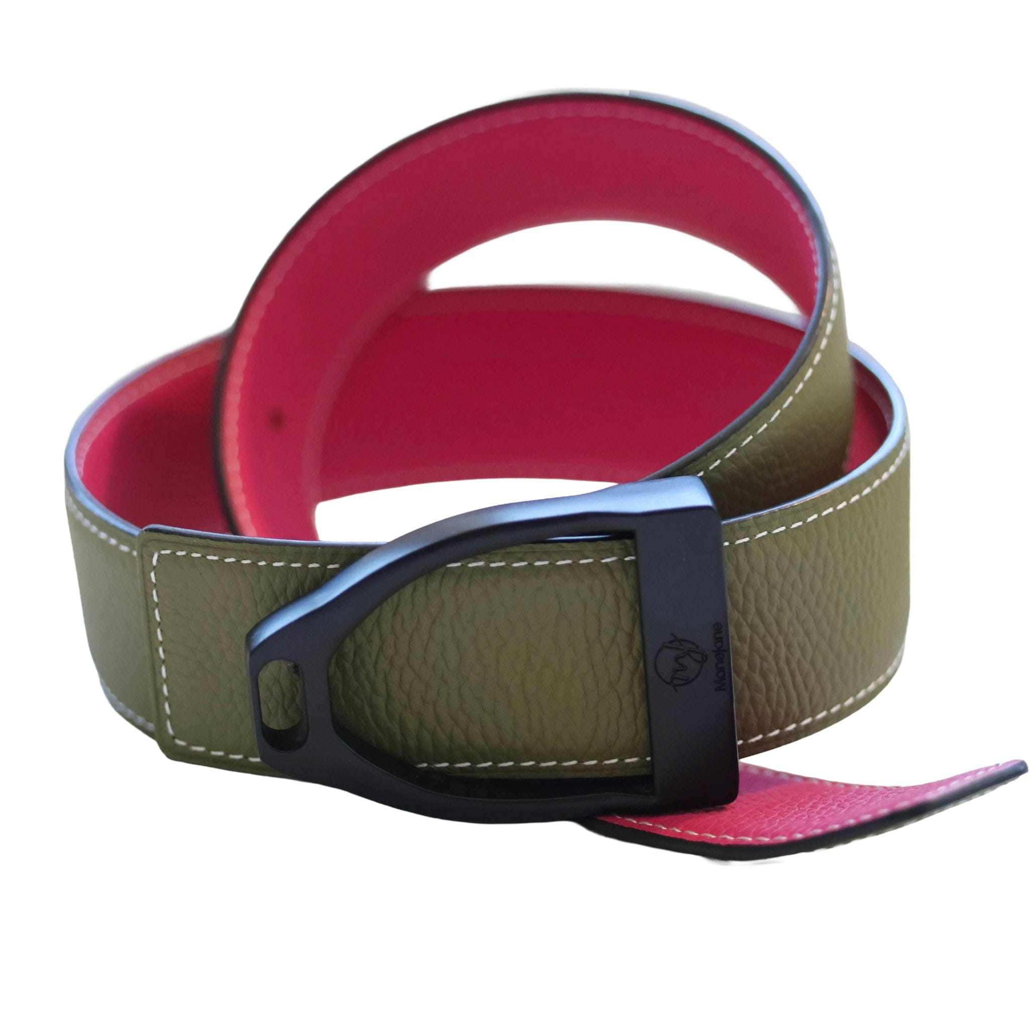 ManeJane Belt Fuchsia/Olive Reversible Leather Belt Strap equestrian boot socks boot socks thin socks riding socks pattern socks tall socks funny socks knee high socks horse socks horse show socks