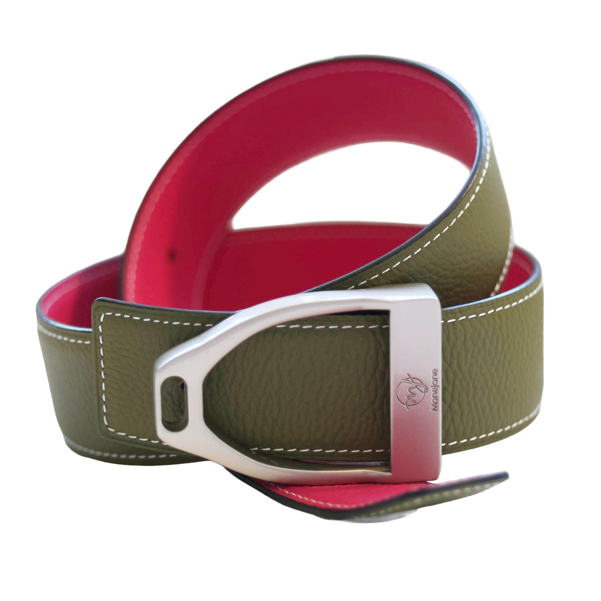 ManeJane Belt Fuchsia/Olive Reversible Leather Belt Strap equestrian boot socks boot socks thin socks riding socks pattern socks tall socks funny socks knee high socks horse socks horse show socks