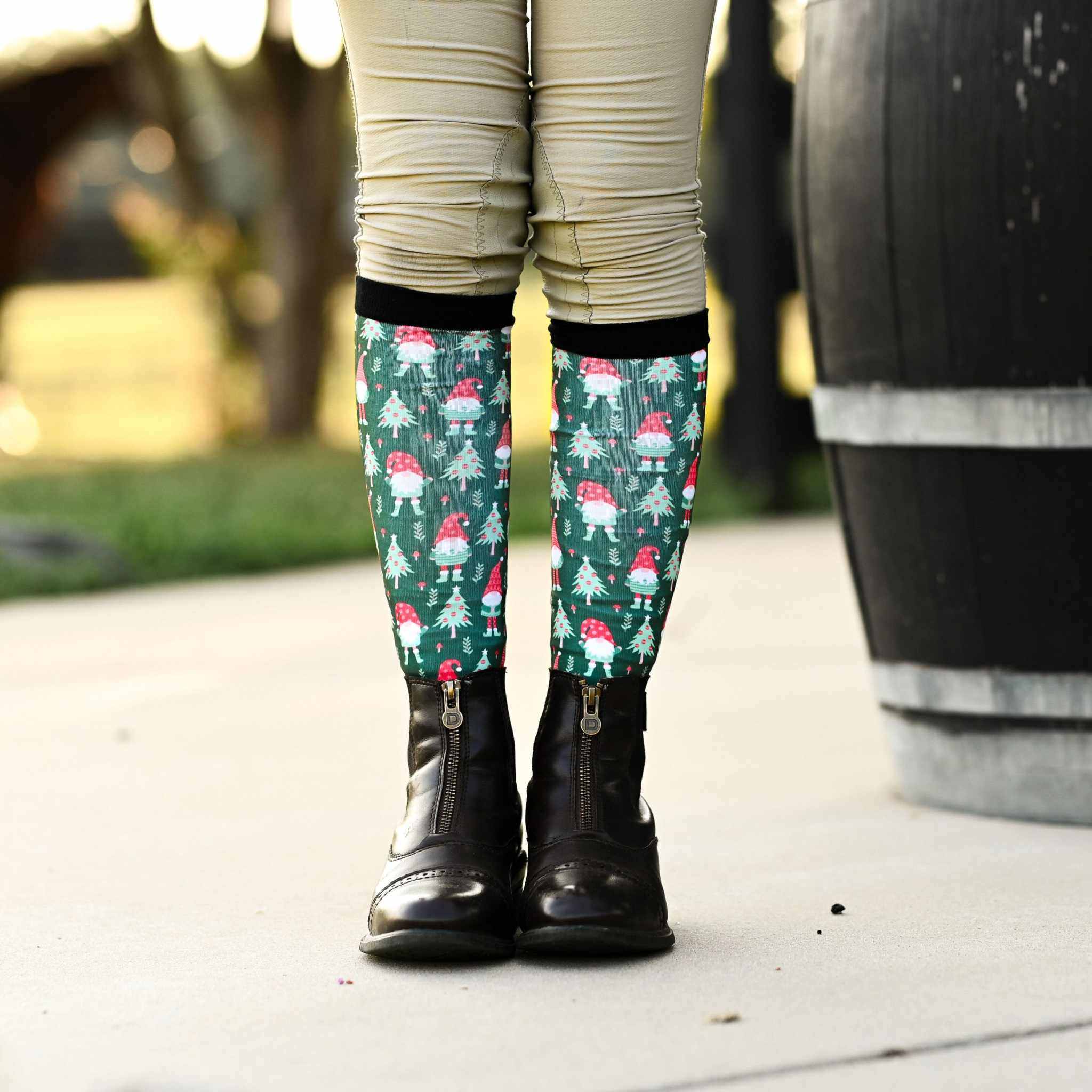 dreamers & schemers Youth Gnome for the Holidays Youth Pair & A Spare Socks equestrian boot socks boot socks thin socks riding socks pattern socks tall socks funny socks knee high socks horse socks horse show socks