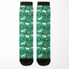 Limited Edition Pony Island green socks with colorful pony patterns and black cuffs and toes