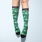 Limited Edition Pony Island green boot socks with horse patterns, youth and adult sizes, made in USA