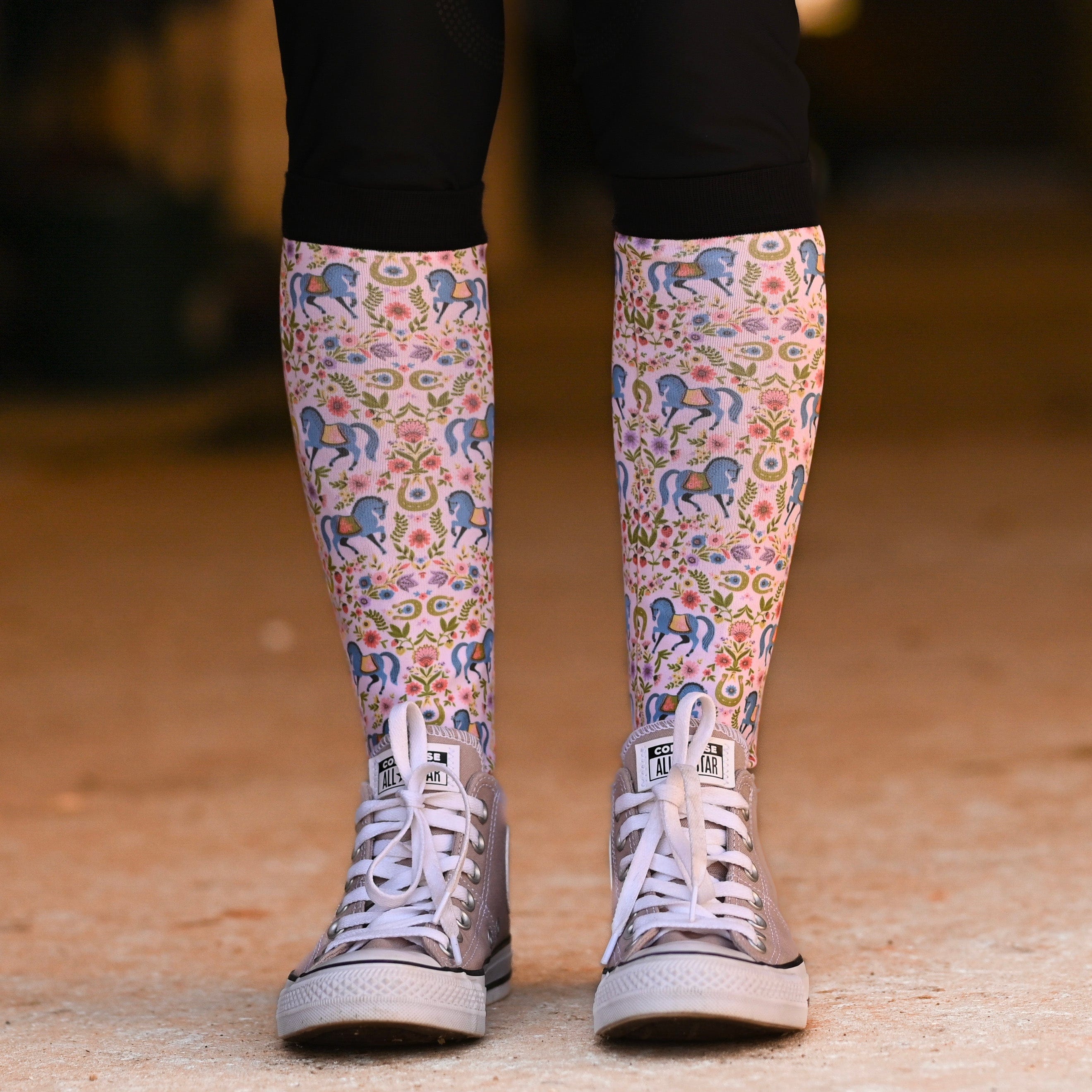 dreamers & schemers Pair & A Spare Horse Floral Pair & a Spare Socks equestrian boot socks boot socks thin socks riding socks pattern socks tall socks funny socks knee high socks horse socks horse show socks