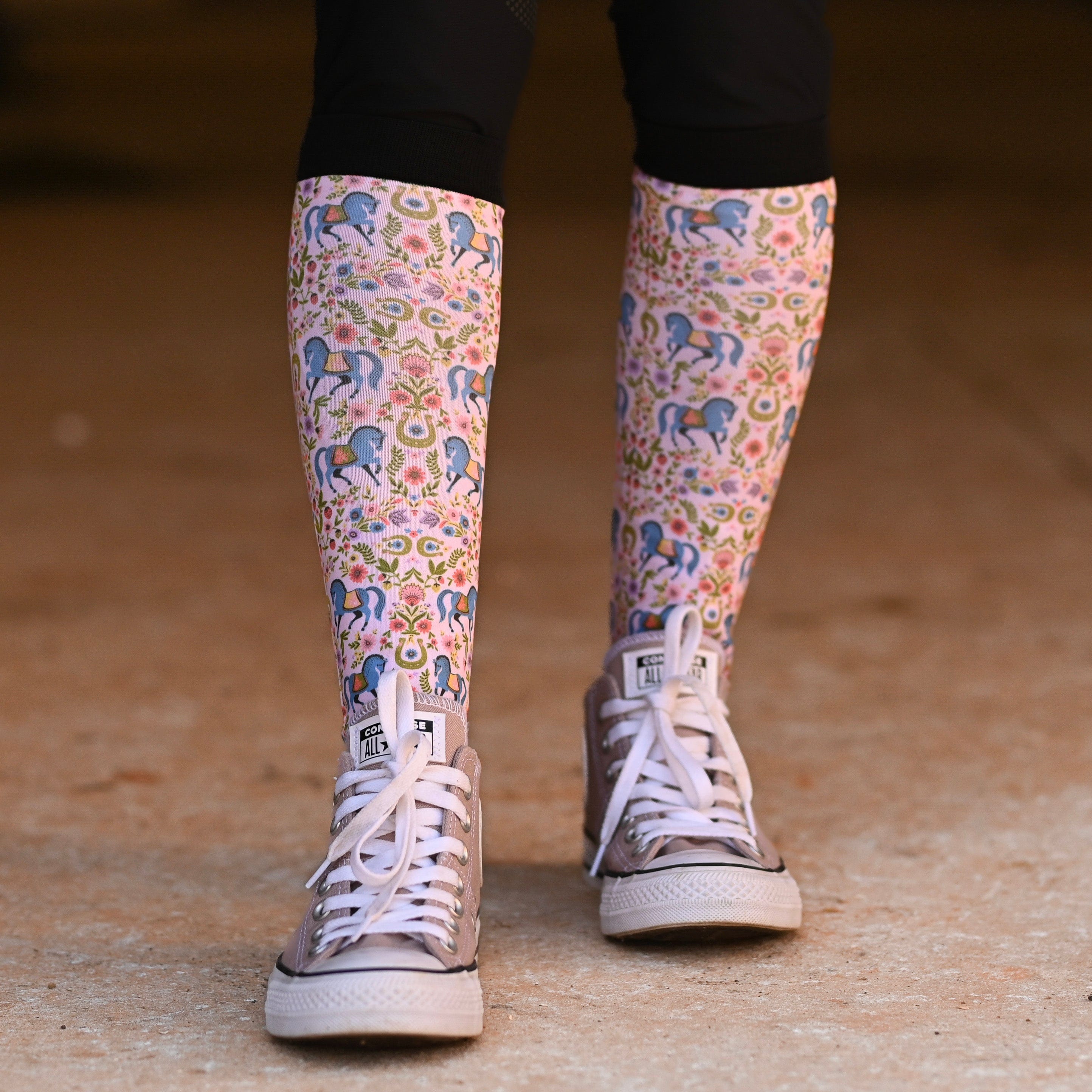 dreamers & schemers Pair & A Spare Horse Floral Pair & a Spare Socks equestrian boot socks boot socks thin socks riding socks pattern socks tall socks funny socks knee high socks horse socks horse show socks