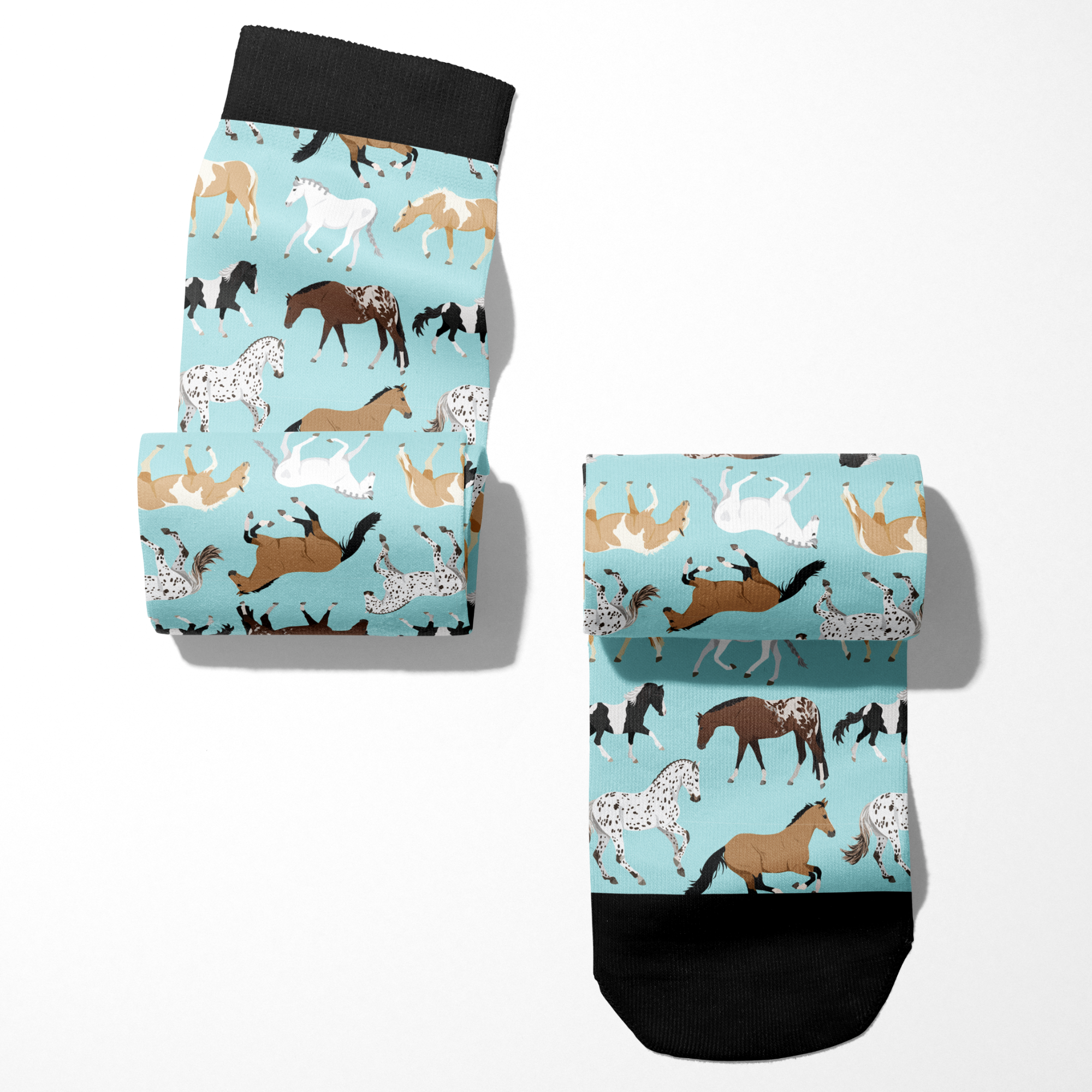 Limited Edition Pony Island Aqua Ponies socks with teal background and playful horses design