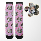 Custom Flower with Pinky Petals Socks featuring personalized photo of dog on pink floral background