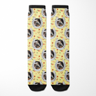 Custom horseshoe patterned socks with horse photo and stable snack designs