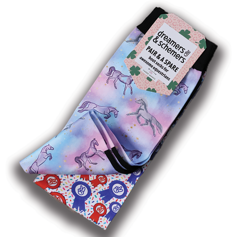 Horsey Dreams Pair & A Spare Socks black top boot socks with smooth flat-seam toe and breathable knit in pack of three