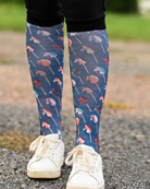 It's Not a Hobby Pair & a Spare boot socks worn on the calf, slate blue with hobby horses on wooden sticks