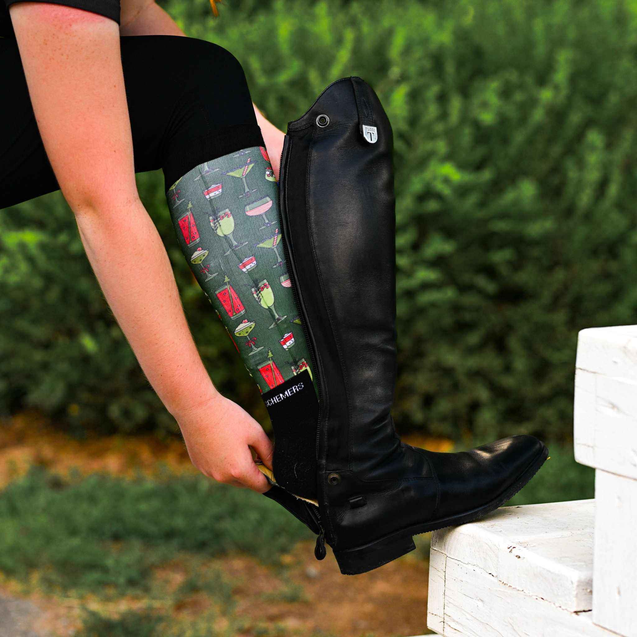 dreamers & schemers Pair & A Spare Jingle Juice Pair & A Spare Socks equestrian boot socks boot socks thin socks riding socks pattern socks tall socks funny socks knee high socks horse socks horse show socks
