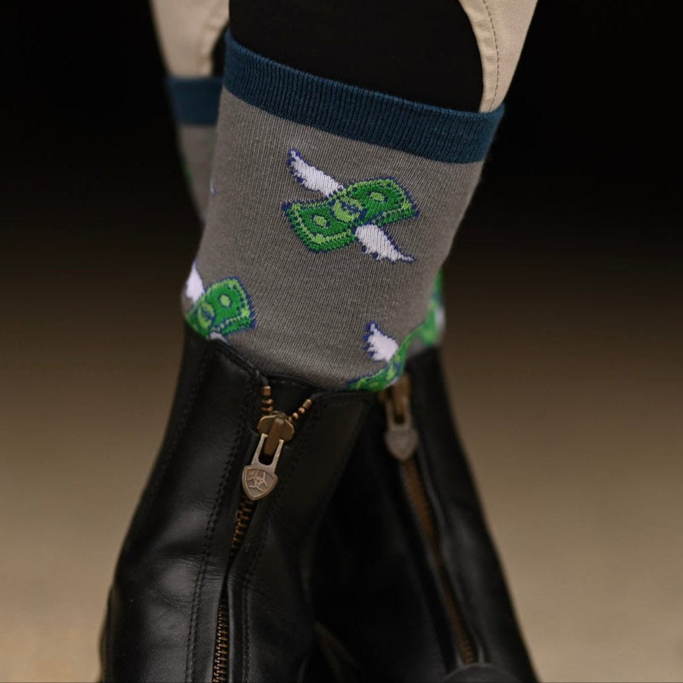 dreamers & schemers Crew Socks Life with Horses Crew Socks - Grey equestrian boot socks boot socks thin socks riding socks pattern socks tall socks funny socks knee high socks horse socks horse show socks