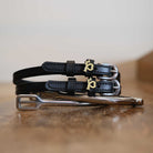 Black leather Long Dogs Spur Straps with stainless steel buckle and custom charm