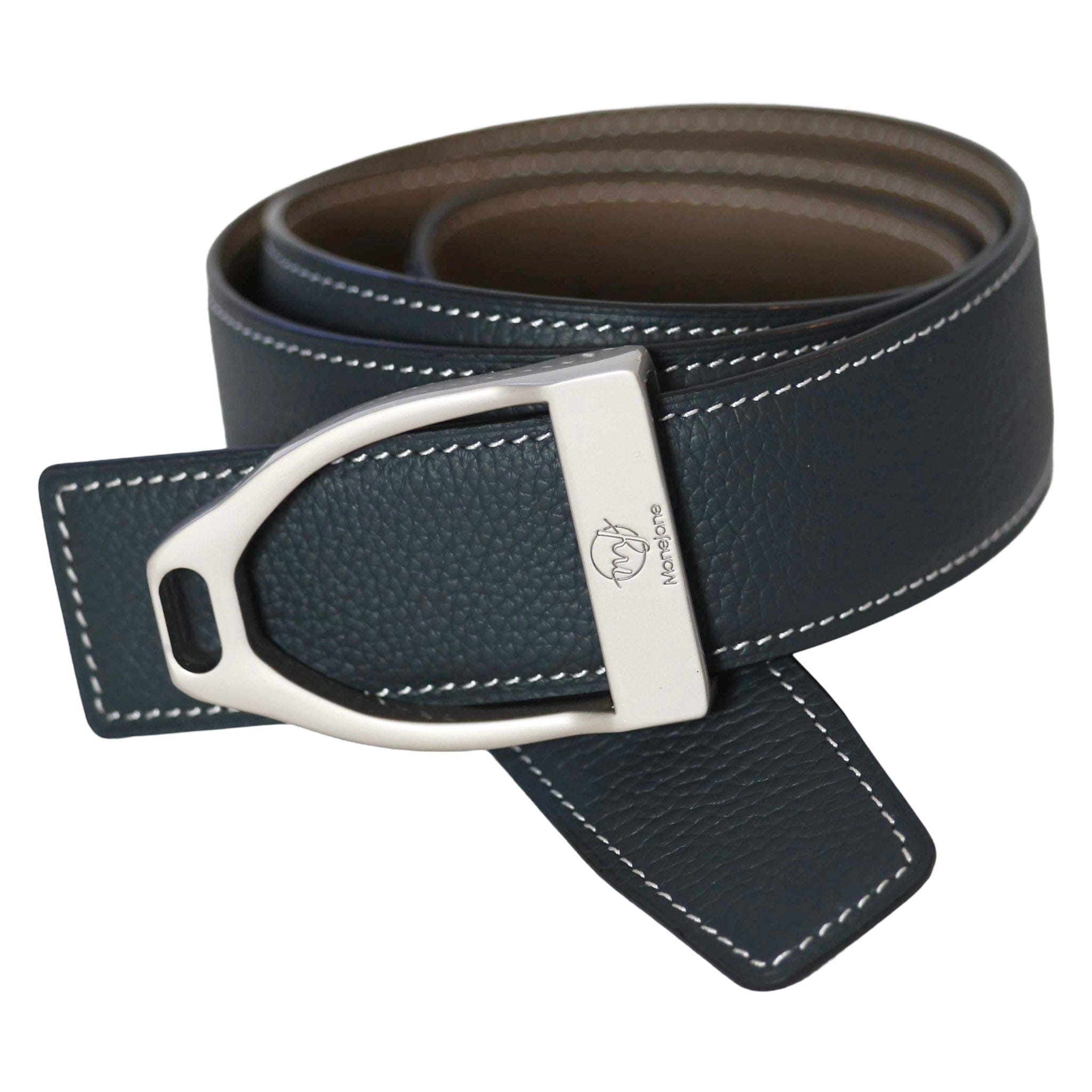 ManeJane Belt Navy/Taupe Reversible Leather Belt Strap equestrian boot socks boot socks thin socks riding socks pattern socks tall socks funny socks knee high socks horse socks horse show socks