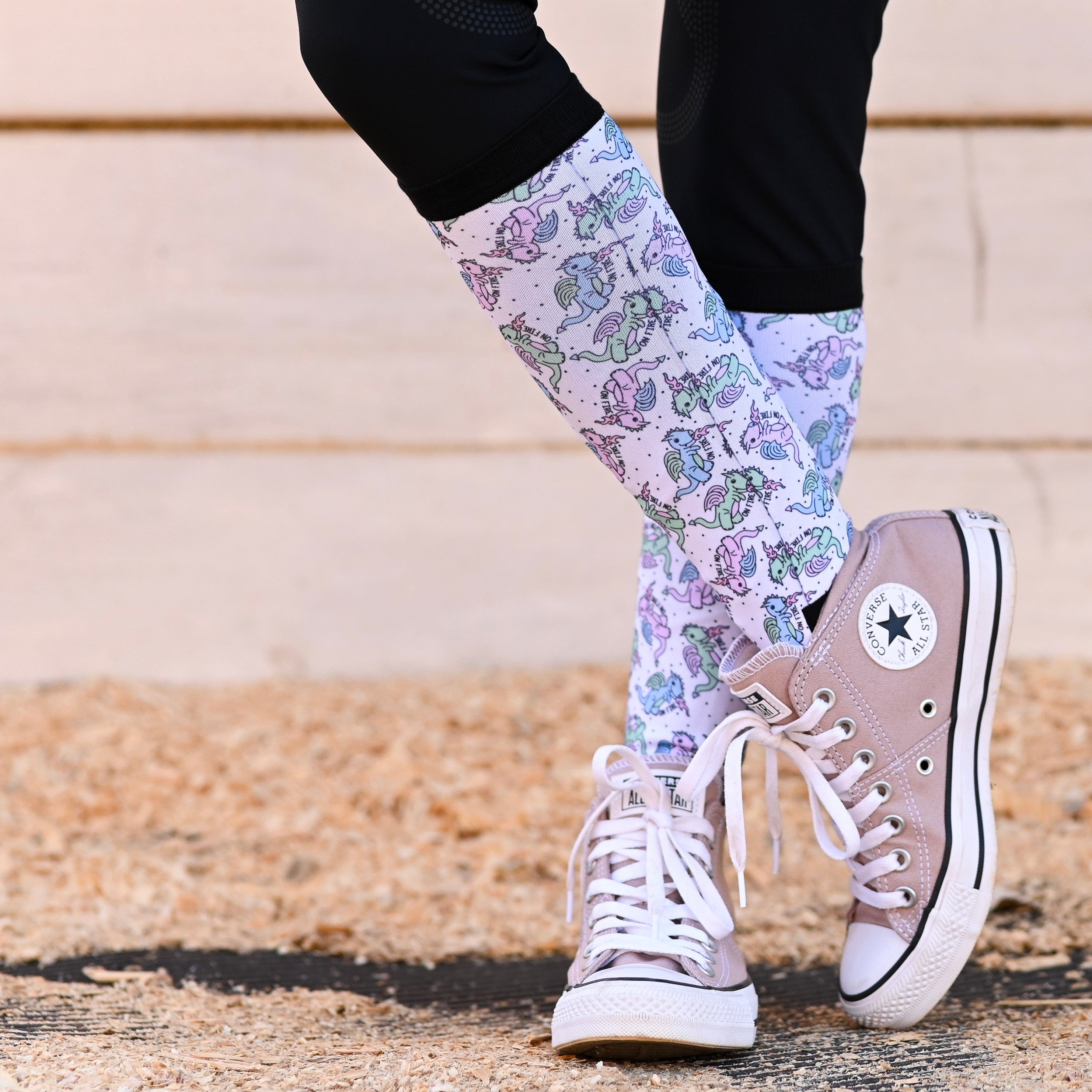 dreamers & schemers Youth Pair & a Spare On Fire (Dragon) Youth Pair & a Spare Socks equestrian boot socks boot socks thin socks riding socks pattern socks tall socks funny socks knee high socks horse socks horse show socks