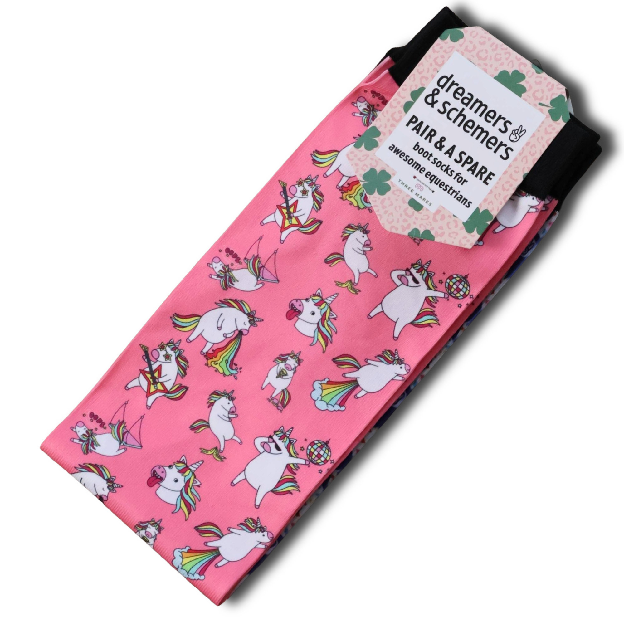 Party Too Hardycorn Pair & a Spare equestrian boot socks with unicorn party print, by Dreamers & Schemers