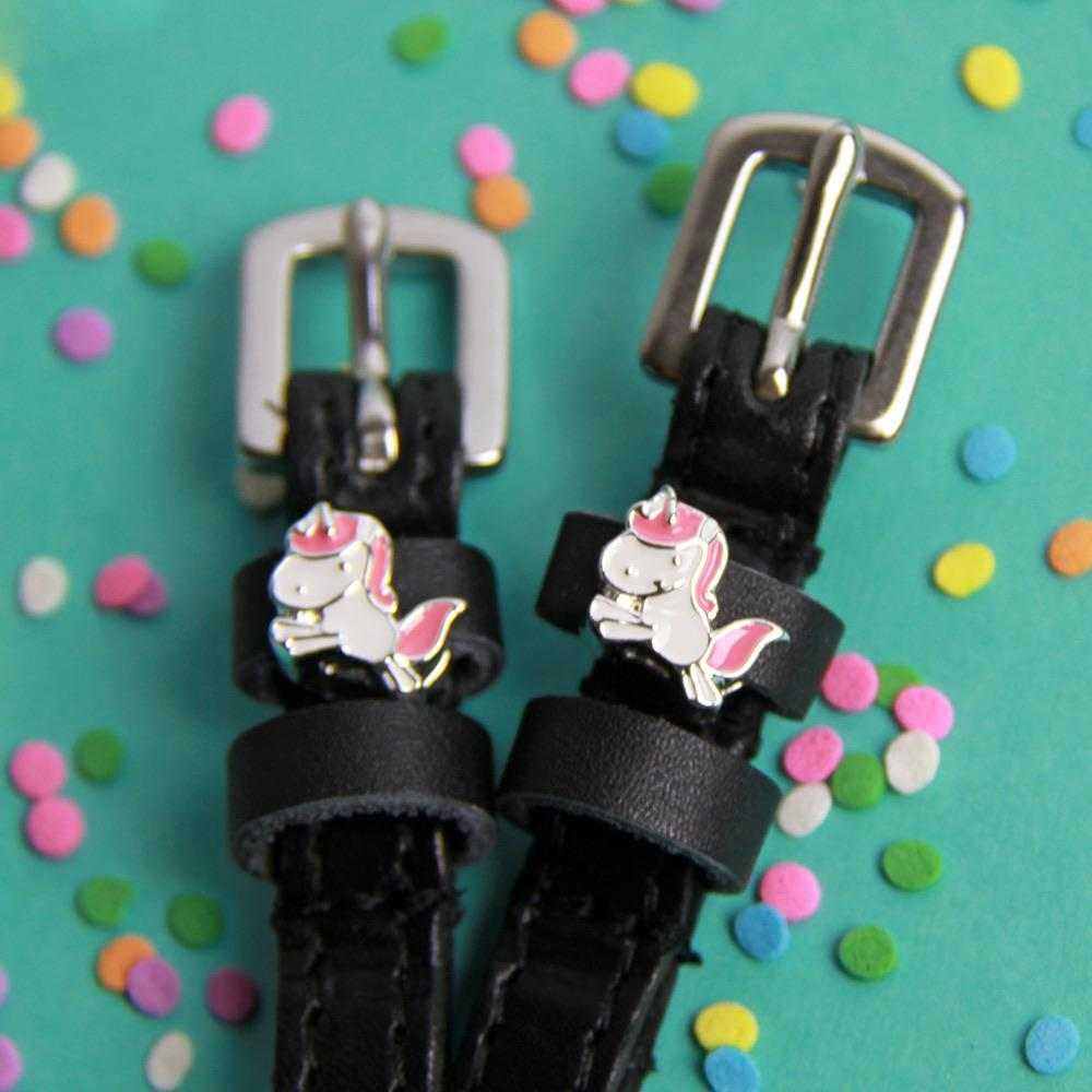 Phat Unicorn Spur Straps ManeJane black leather spur straps with non-stretch interior and stainless steel buckle for Englis.