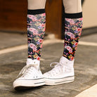 dreamers & schemers Pair & A Spare Pony Mac Black Floral Horse Pair & a Spare equestrian boot socks boot socks thin socks riding socks pattern socks tall socks funny socks knee high socks horse socks horse show socks