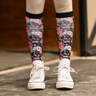 dreamers & schemers Pair & A Spare Pony Mac Black Floral Horse Pair & a Spare equestrian boot socks boot socks thin socks riding socks pattern socks tall socks funny socks knee high socks horse socks horse show socks