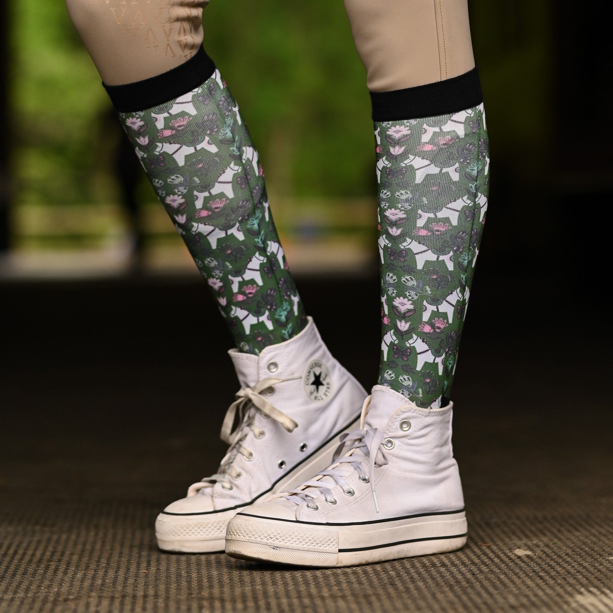 dreamers & schemers Pair & A Spare Pony Mac Green Dala Horse Pair & a Spare equestrian boot socks boot socks thin socks riding socks pattern socks tall socks funny socks knee high socks horse socks horse show socks