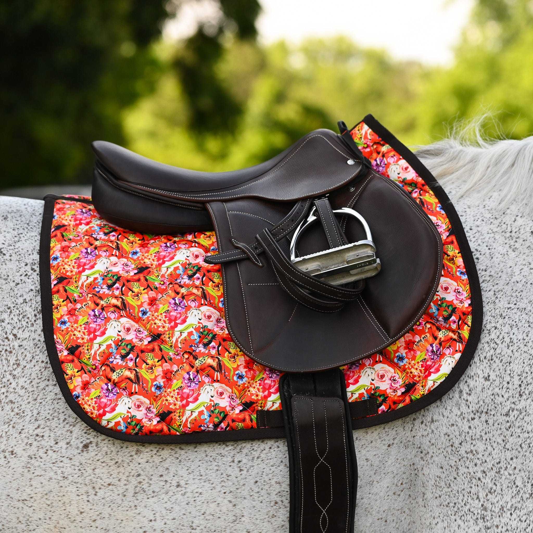 Dreamers & Schemers Pony Mac Orange Floral Saddle Pad – patterned saddle pad, equestrian gift, horseback riding gear from Dreamers & Schemers Saddle Pads