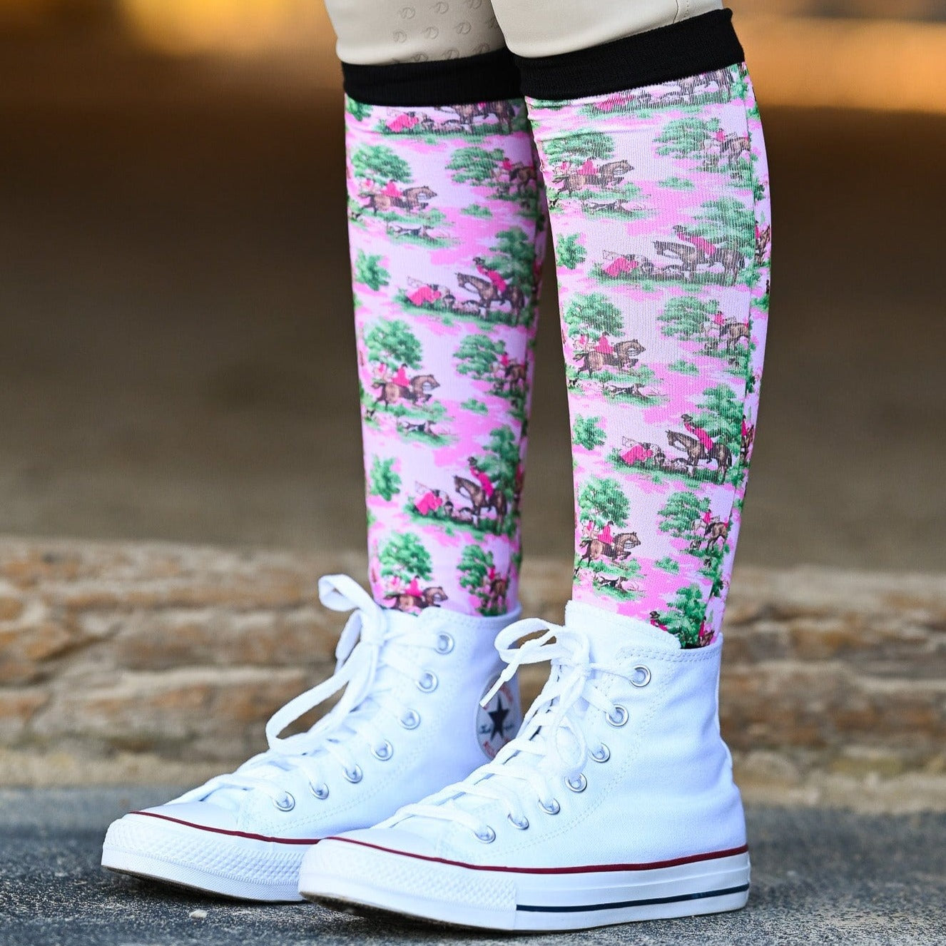 dreamers & schemers Pair & A Spare Pony Mac Pink Tally Ho Pair & a Spare equestrian boot socks boot socks thin socks riding socks pattern socks tall socks funny socks knee high socks horse socks horse show socks