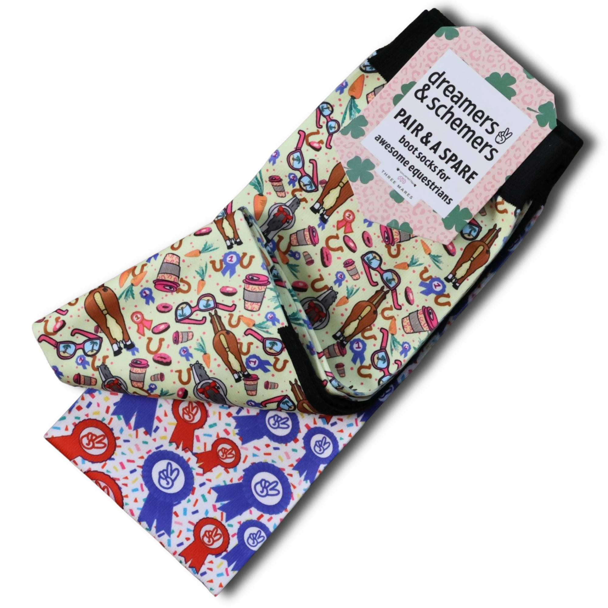 Pony Party Pair & a Spare equestrian boot socks, alternate angle, by Dreamers & Schemers