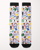 Ride for Rayas Friendship equestrian boot socks, pale lilac sticker collage of rainbows, ducks and ribbons, by Dreamers & Schemers