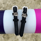 SHARK 🦈 Spur Straps ManeJane black leather spur straps with non-stretch interior and stainless steel buckle for English rid.
