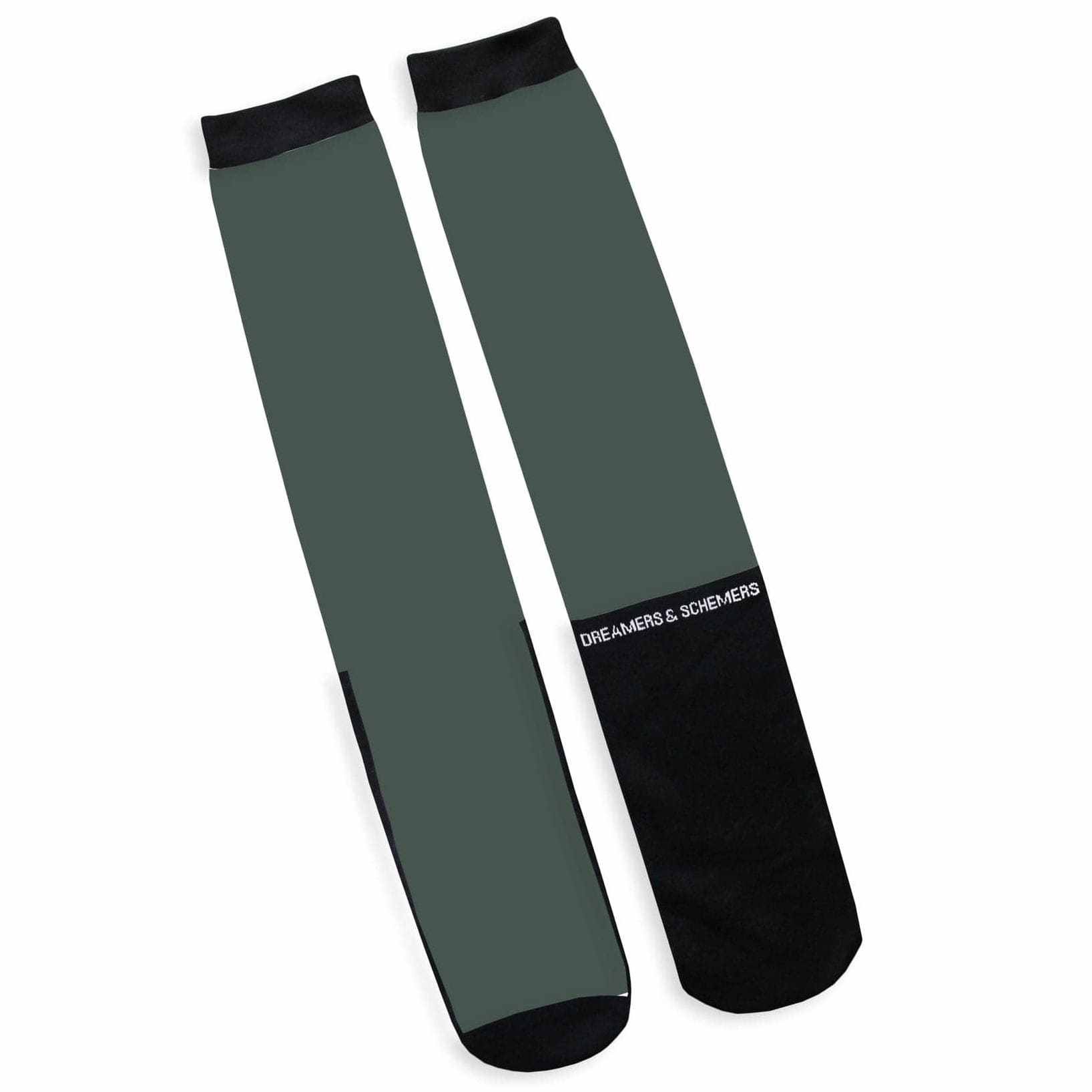 Hunter green equestrian socks from Manifesting Money Bundle with "Dreamers & Schemers" text and black accents