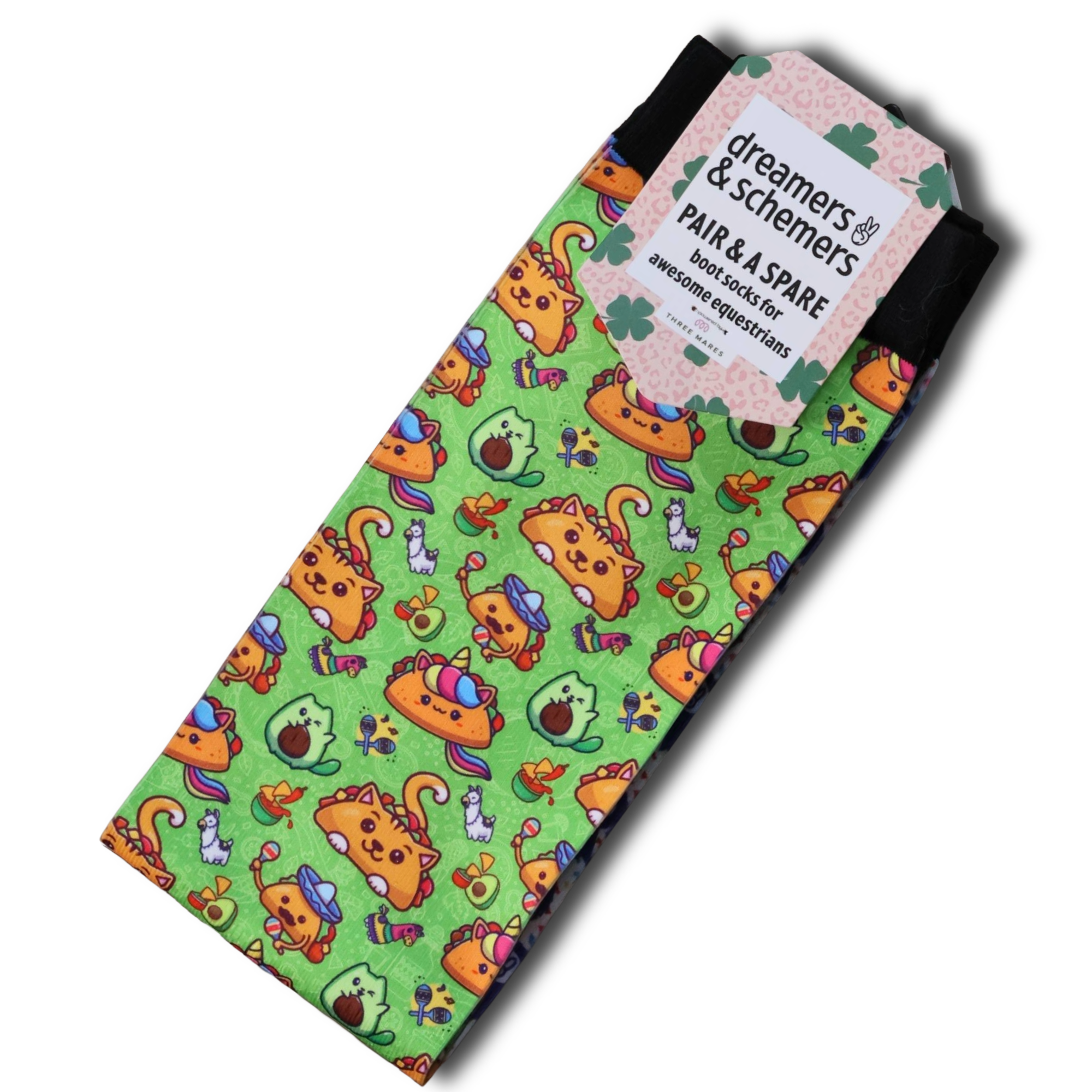 Taco Cat Pair & a Spare equestrian boot socks with taco and cat print, by Dreamers & Schemers