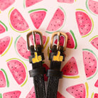Thumbs Up Emoji Spur Strap ManeJane black leather spur straps with non-stretch interior and stainless steel buckle for Engl.