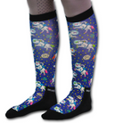 Unicorns in Space themed black top boot socks with magic spare pair, comfortable and durable