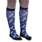 Unicorns in Space themed black top boot socks with magical design and flat-seam toe, 3-pack wholesale