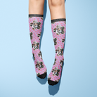 Custom Flower with Pinky Petals Socks with dog face and pink floral pattern