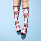 Custom Heart with Blue Horseshoes Socks featuring personalized photo and pink heart pattern