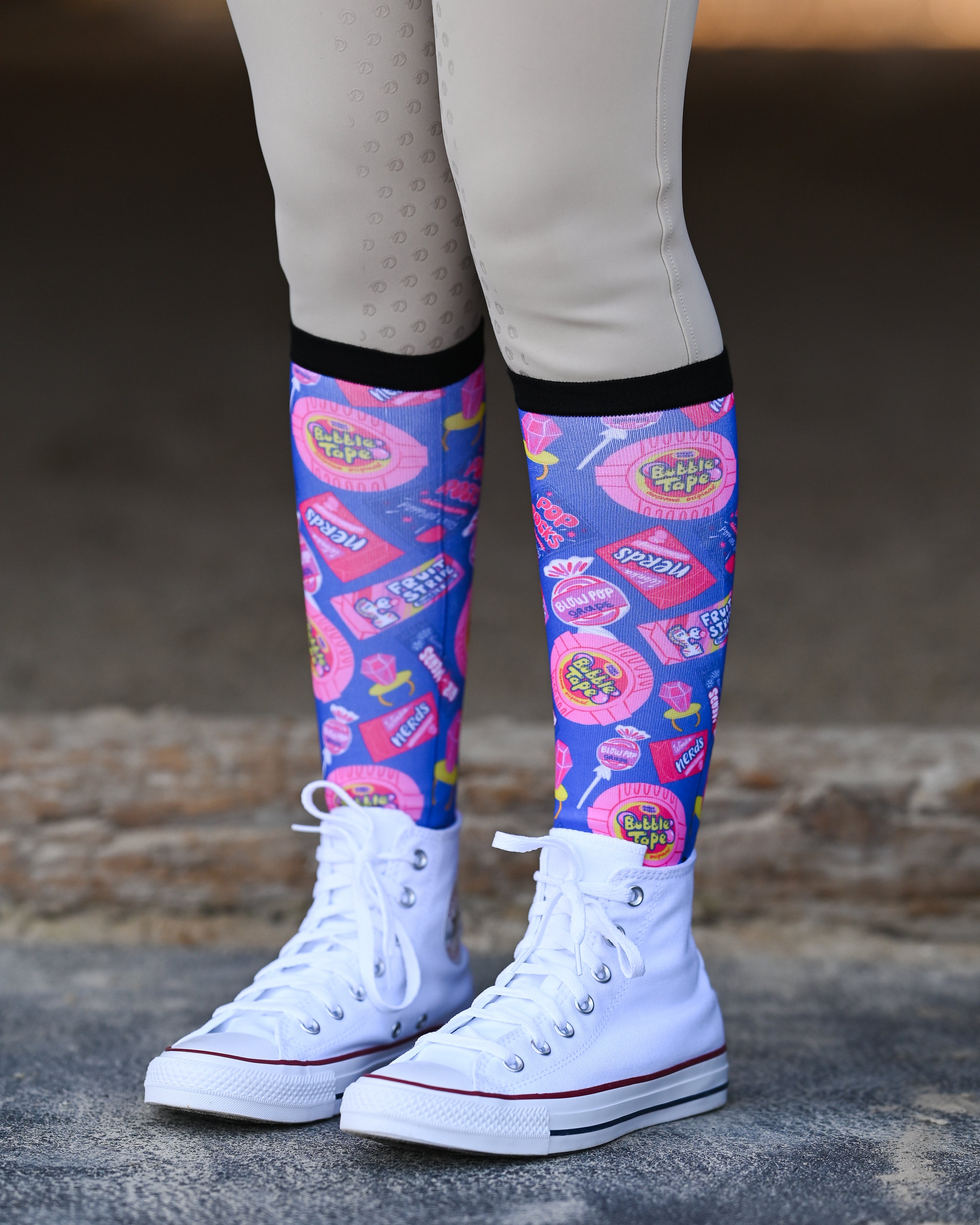 dreamers & schemers Pair & A Spare Yes We Candy Youth Pair & a Spare equestrian boot socks boot socks thin socks riding socks pattern socks tall socks funny socks knee high socks horse socks horse show socks
